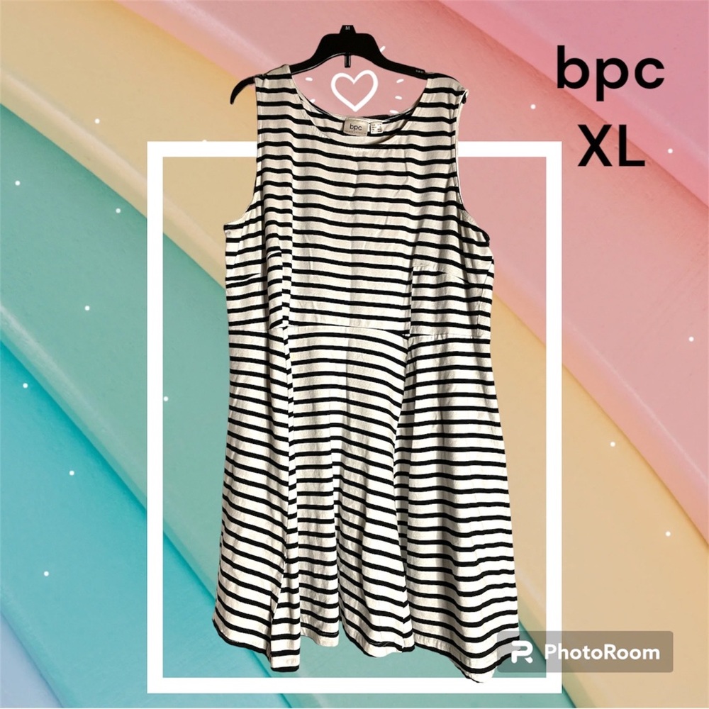 bpc - XL - Black and White Striped Sleeveless Baby Doll Top